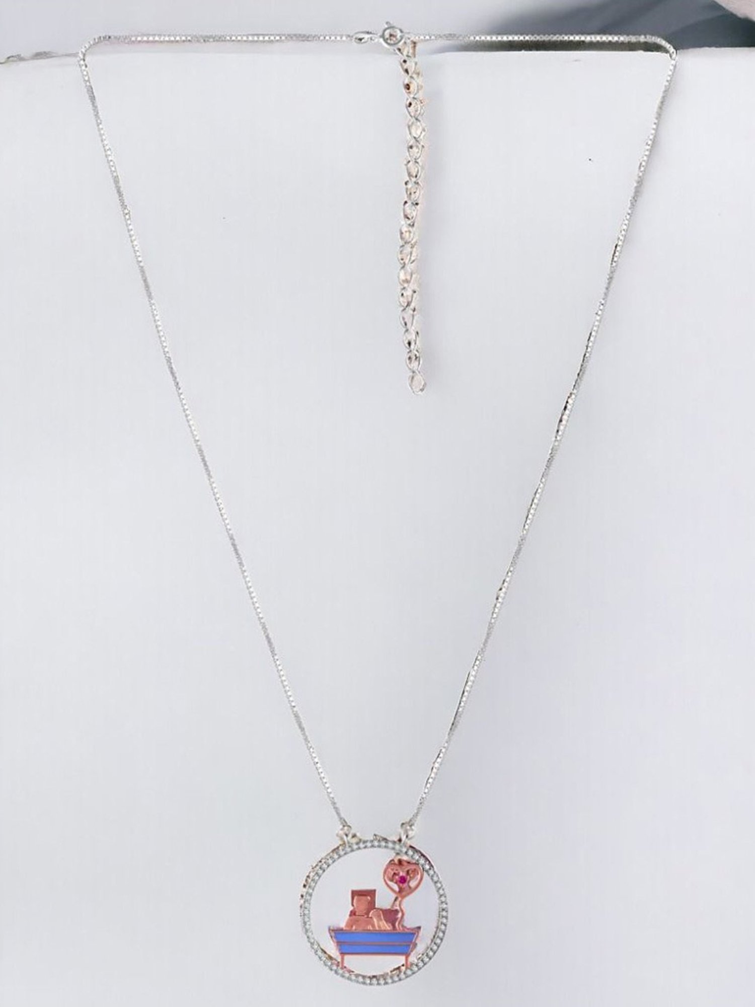 Rihi by P.C. Chandra Jewellers 92.5 Sterling Silver Round Couple Sitting Pendant for Women & Girls