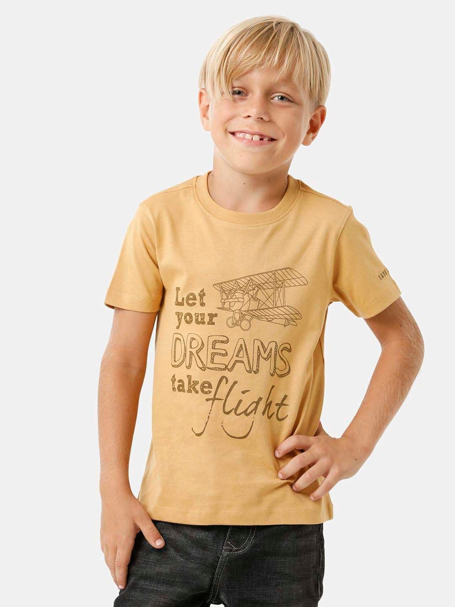 Kate & Oscar Kids Yellow Cotton Printed T-Shirt