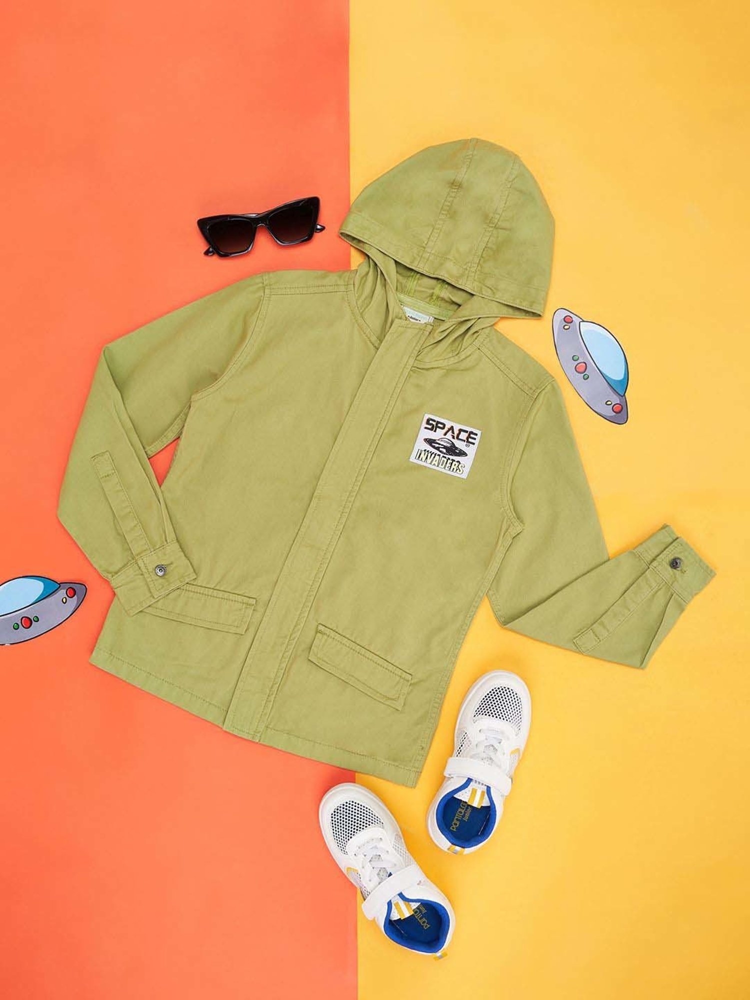 Pantaloons Junior Kids Olive Cotton Applique Full Sleeves Shirt