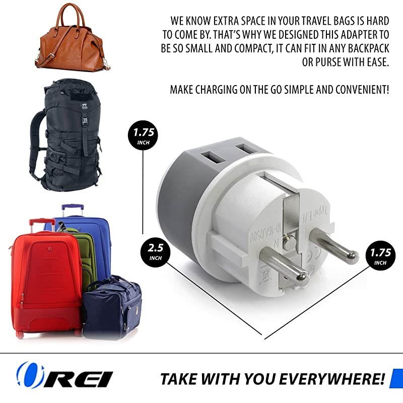 Germany France Schuko Power Plug Adapter by  with 2 USA Inputs Travel 3 Pack Type EF US9 Safe Grounded Use with Cell Phones Laptop Camera Chargers CPAP and More