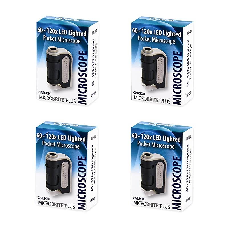 MicroBrite Plus 60x120x Power LED Lighted Pocket Microscope Set of 4 MM300MU