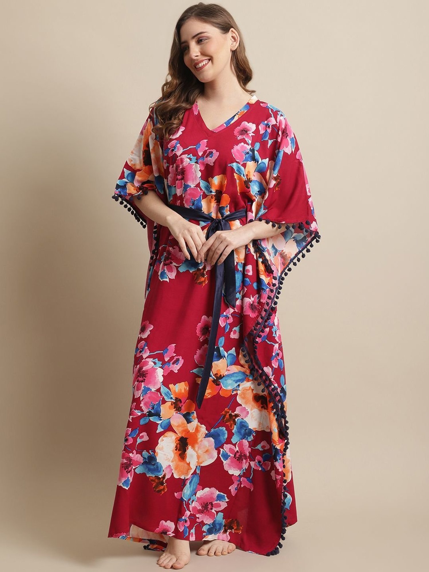 Boston Club Maroon Printed Kaftan