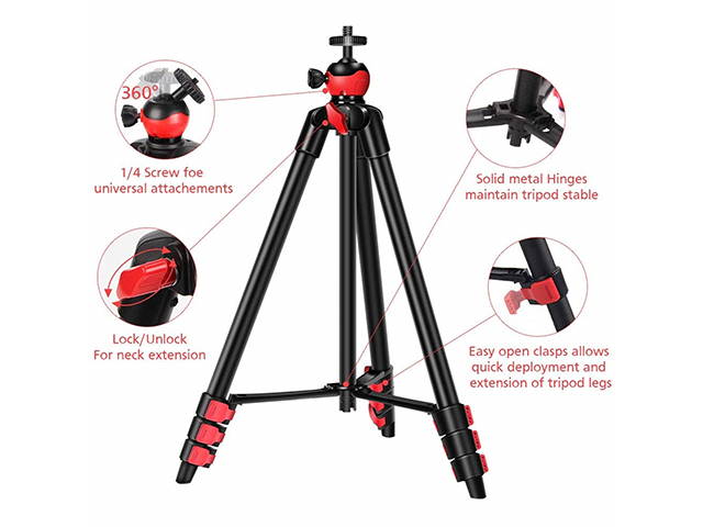 Portable Phone Tripod 44" Adjustable Travel Video Tripod Stand with Phone Mount Holder Compatible with Cell Phone Tripod, Action Camera Tripod, DSLR Tripod with Wireless Remote Shutter, PH13