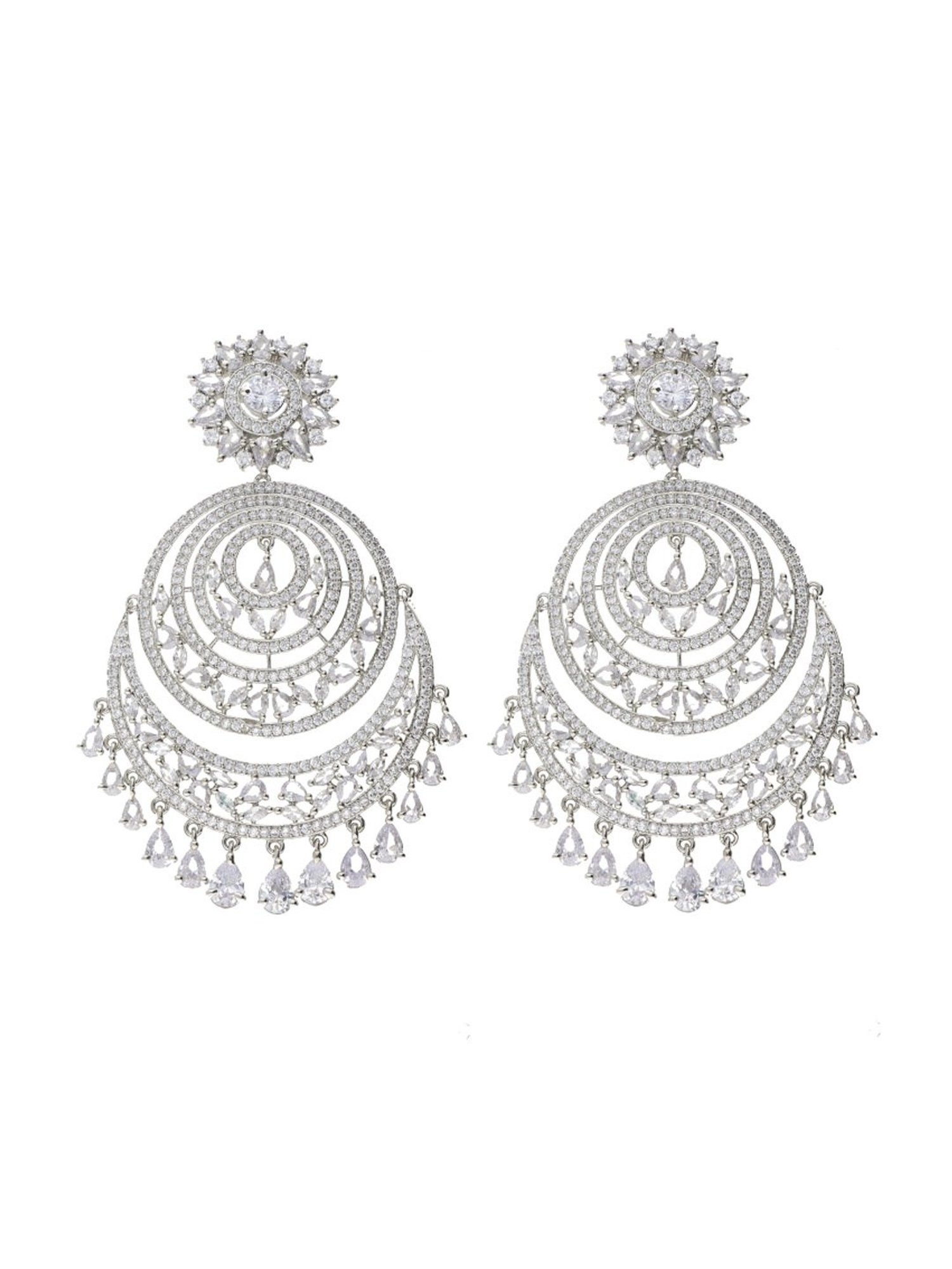 Curio Cottage Diamante Layers Of Shimmer Cubic Zirconia White Chand Bali Earrings