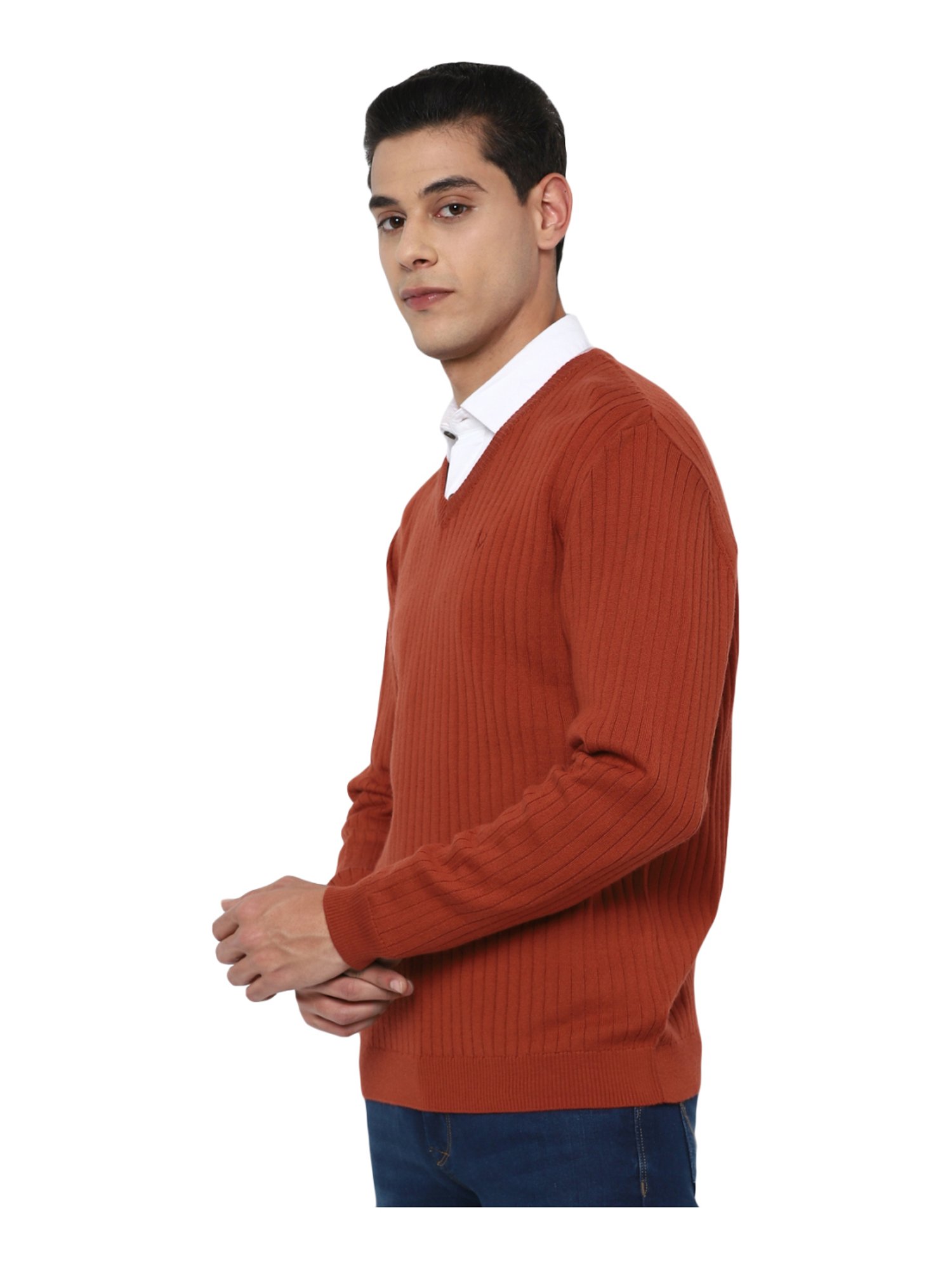 Allen Solly Brick Red Regular Fit Self Pattern Sweater
