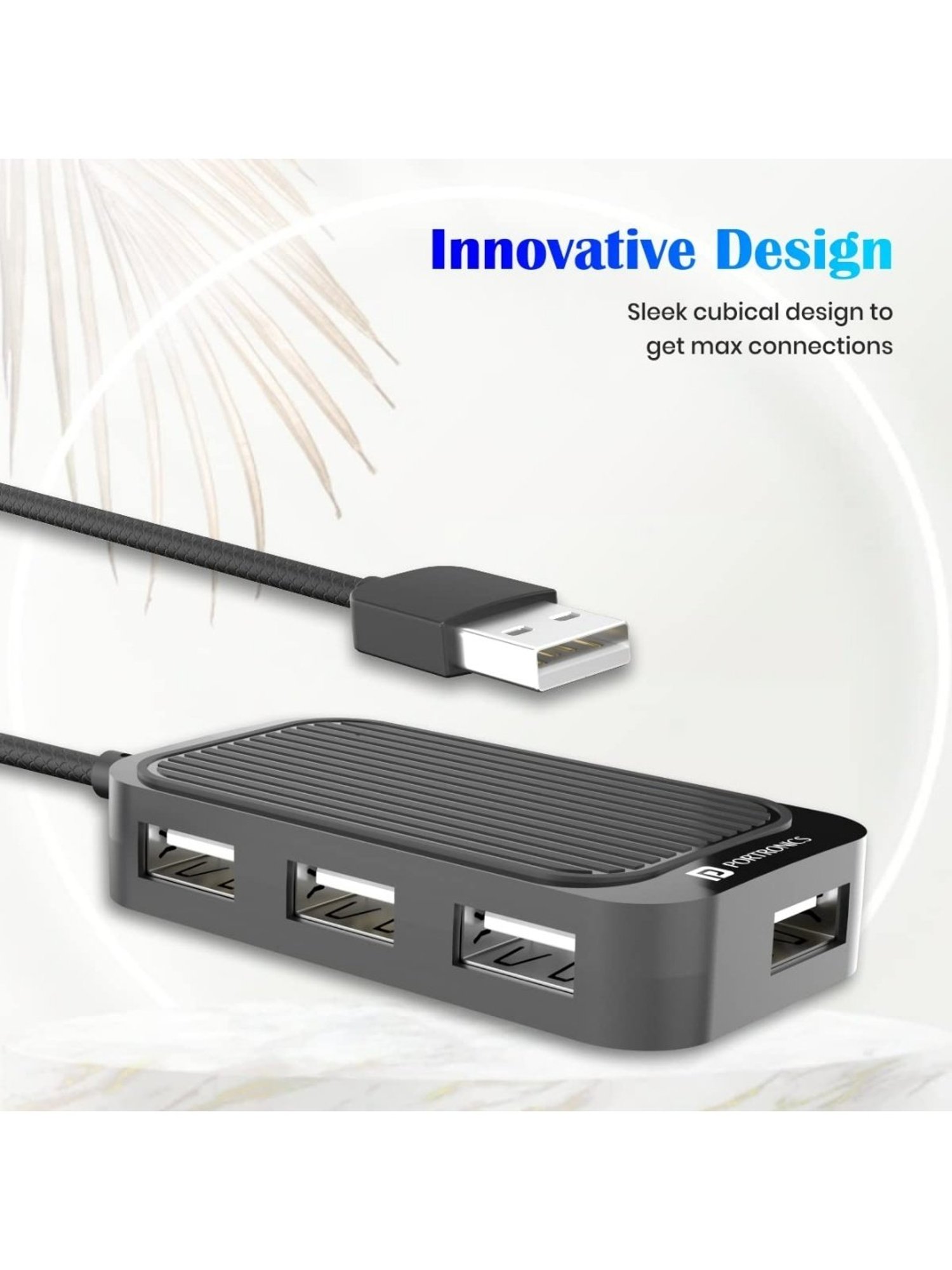 Portronics Mport 4D USB 2.0 Hub with 4 Ports, Data Transfer Upto 480Mbps (Black)