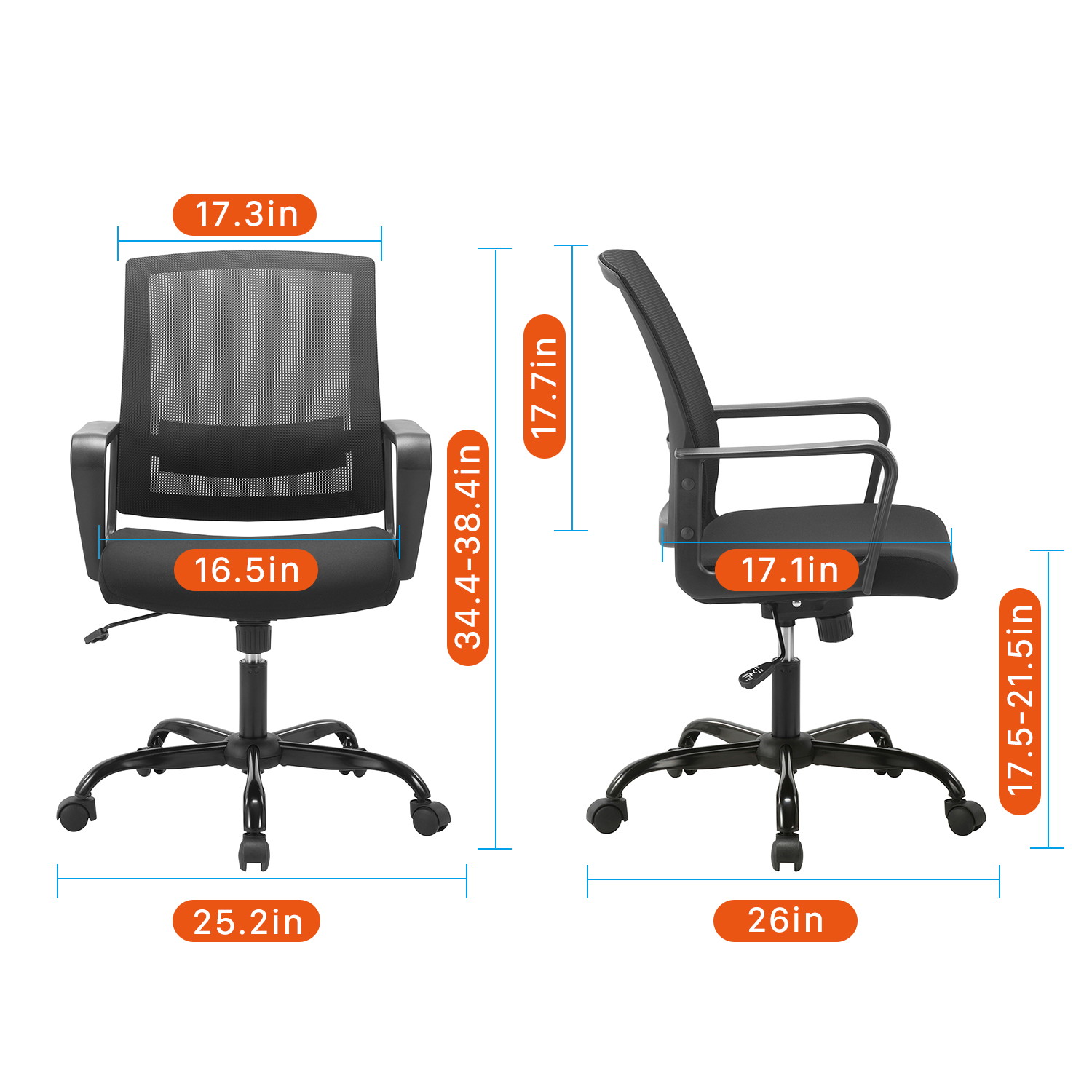 CLATINA Ergonomic Rolling Mesh Desk Chair with Executive Lumbar Support and Adjustable Swivel Design for Home Office Computer BIFMA Certified Black