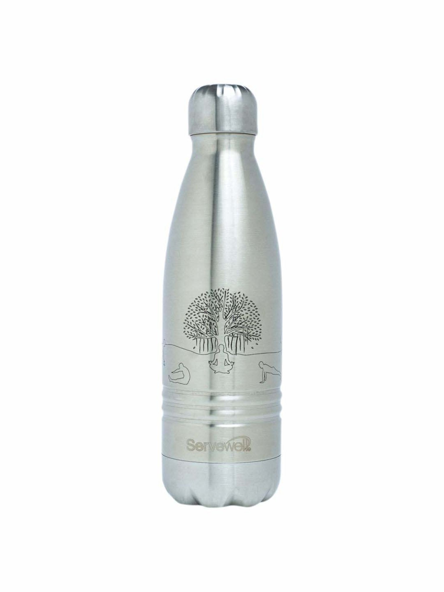 Servewell Indus Silver Stainless Steel Yoga Printed Vacuum Bottle (0.5 L)