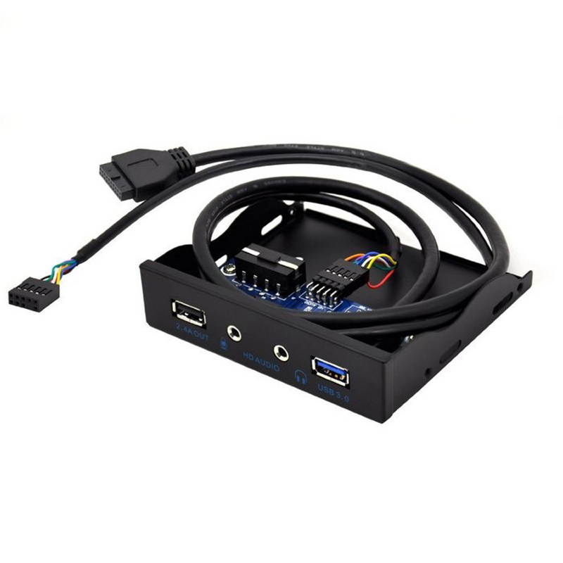 USB 3.0 + USB 5V/2.4A Charge Port 3.5 Inch Front Panel Hub w/ HD Audio Output Port & Microphone Input,USB 20-pin to Type-A Female Adapter Cable w/ 3.5" Floppy Bay Bracket,BC 1.2 5V/ 2.4A Charging