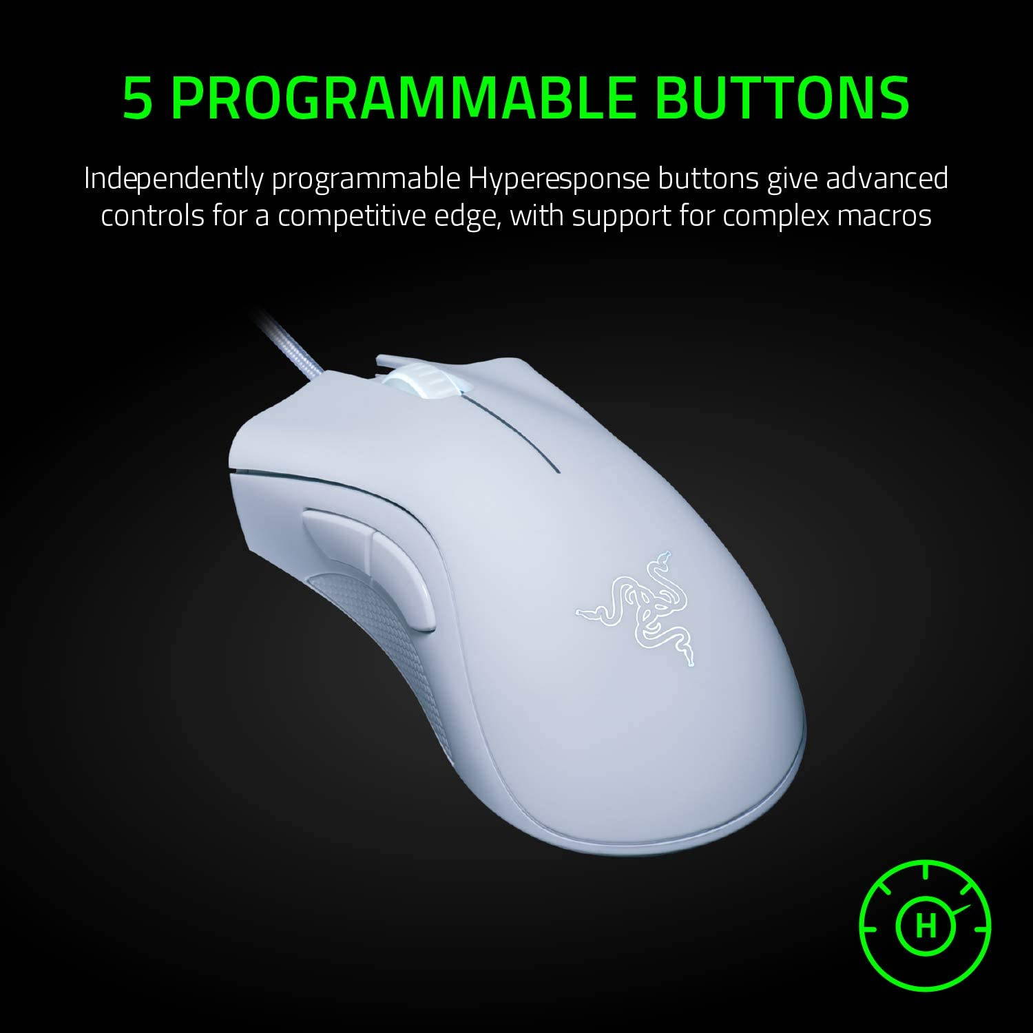 DeathAdder Essential Gaming Mouse: 6400 DPI Optical Sensor - 5 Programmable Buttons - Mechanical Switches - Rubber Side Grips - White