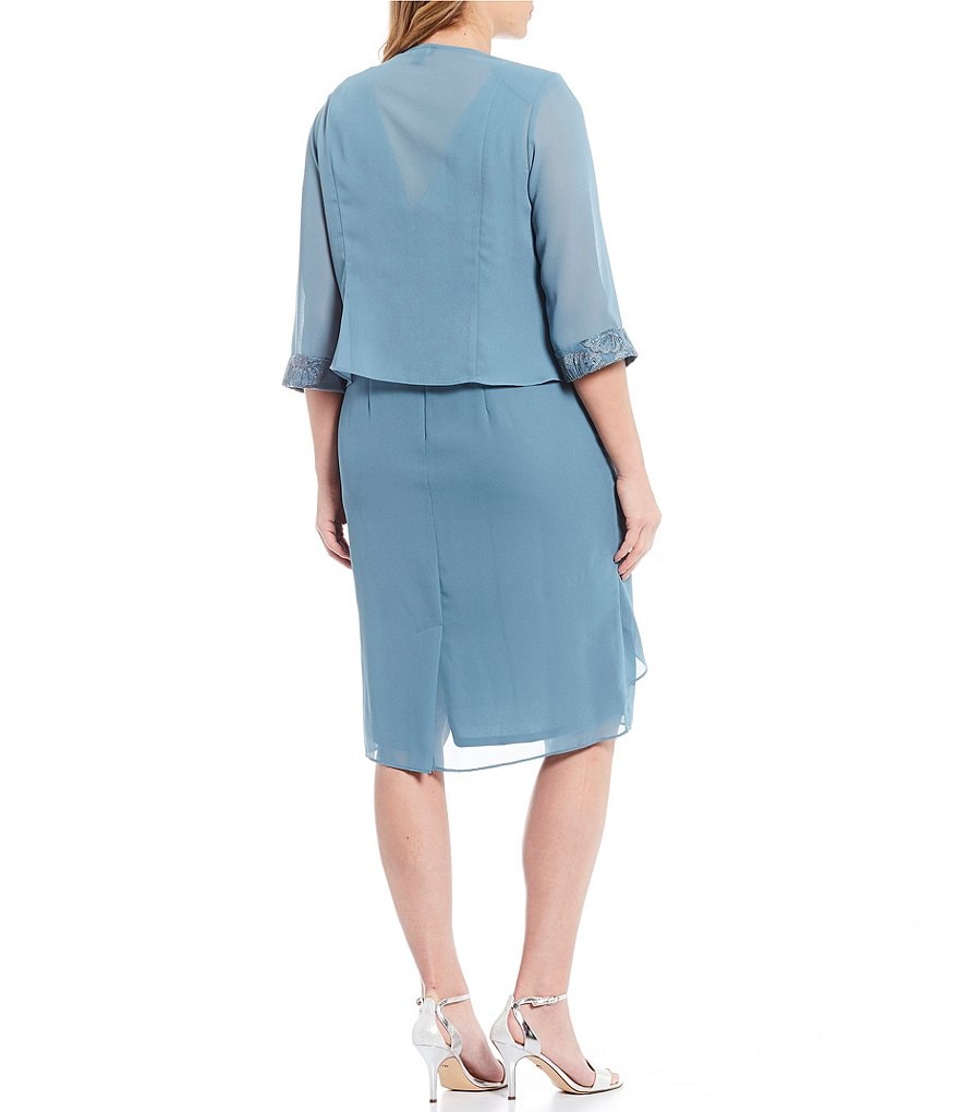 Le Bos Plus Size 2-Piece Embroidered Trim Tiered Jacket Dress
