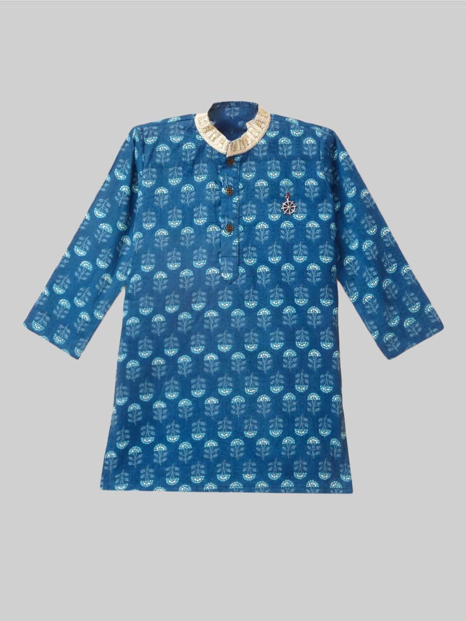 The Magic Wand Kids Blue & White Cotton Printed Full Sleeves Kurta Set