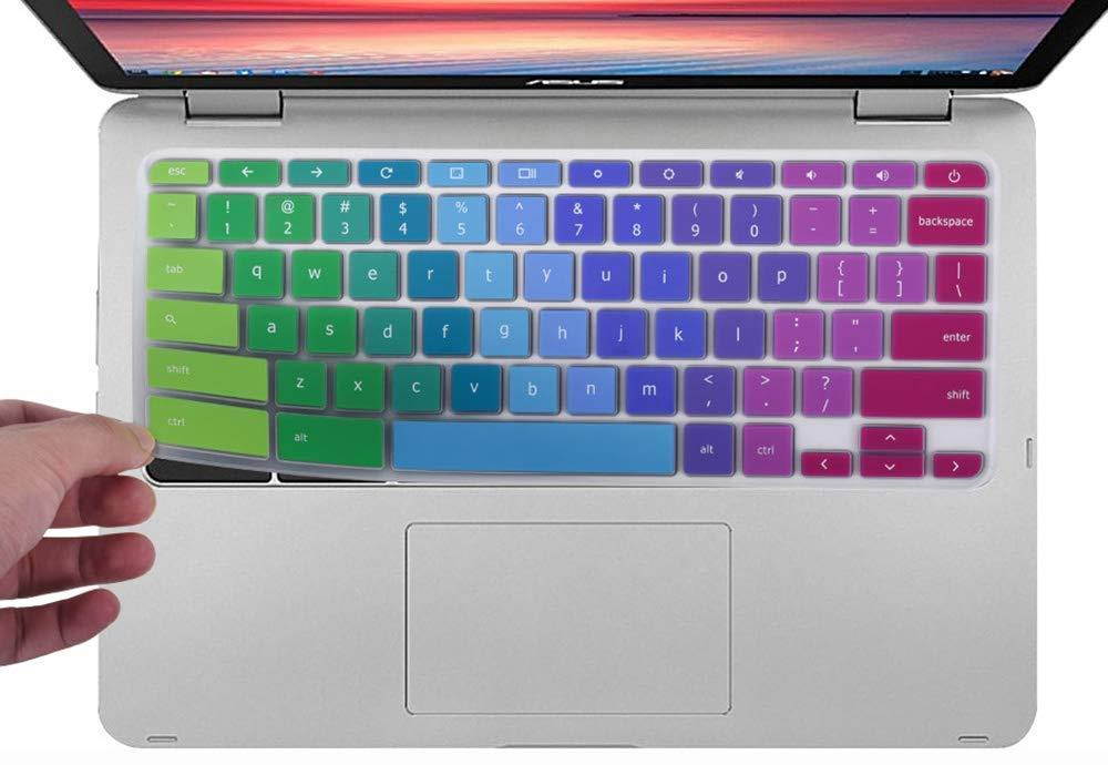 Ultra Thin Colorful Keyboard Protector Cover for ASUS Chromebook Flip C302CA-DH54 C302CA-DHM4 12.5-Inch Chromebook Laptop, Rainbow