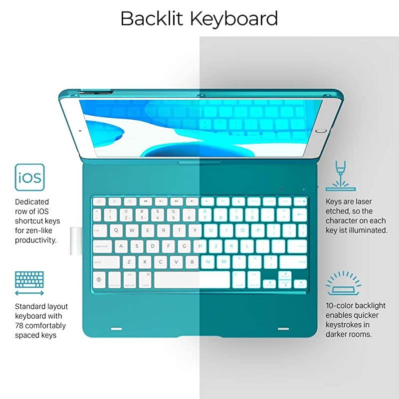 Keyboard Case for 102inch 8th Generation 2020 7th Gen Air 3 Pro 105 in 11 Colors 10 Color Backlight 7 Modes 360&deg; Rotatable Slim Protective Cover 102105 Ocean Blue