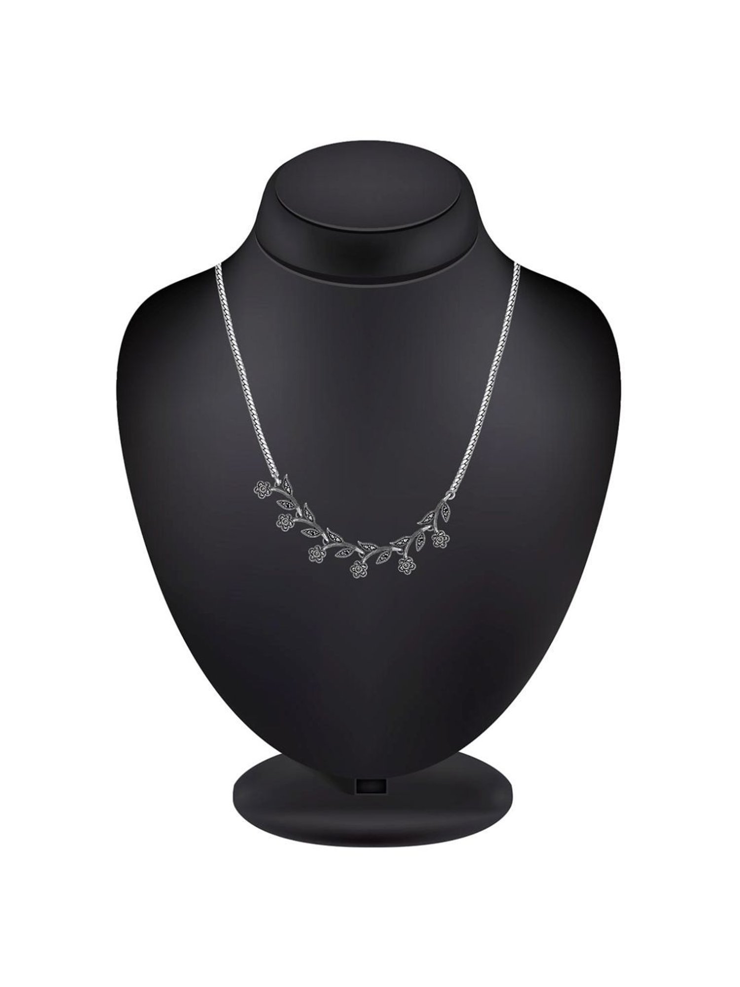 Rihi by P.C. Chandra Jewellers 925 Silver Leaf Oxidized Necklace and Earring Set for Women & Girls