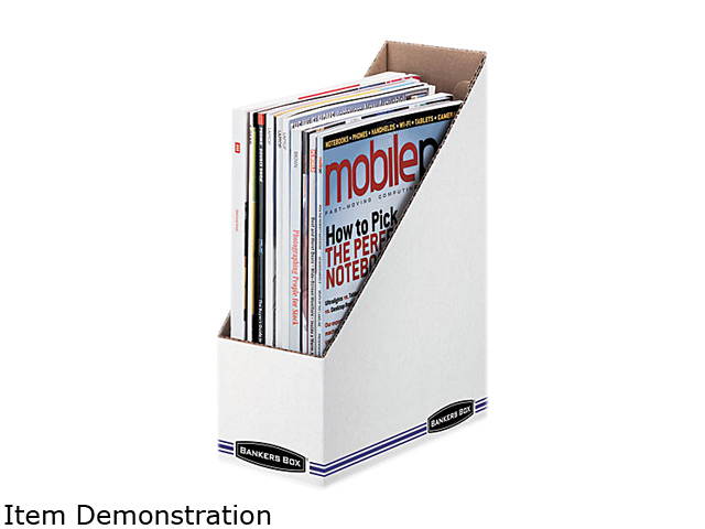Bankers Box 10723 Corrugated Cardboard Magazine File, 4 x 9 1/4 x 11 3/4, White, 12/Carton
