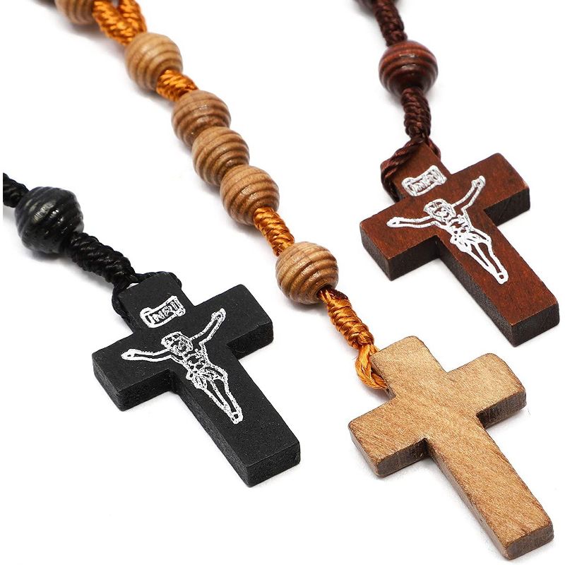 Juvolicious 12-Pack Catholic Rosary Beads, Maple Wood Cross Handmade Necklace Prayer Gifts