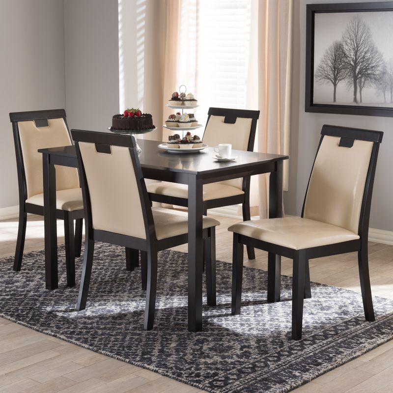 5pc Evelyn Modern And Contemporary Faux Leather Upholstered And Finished Dining Set Dark Brown/Beige - Baxton Studio