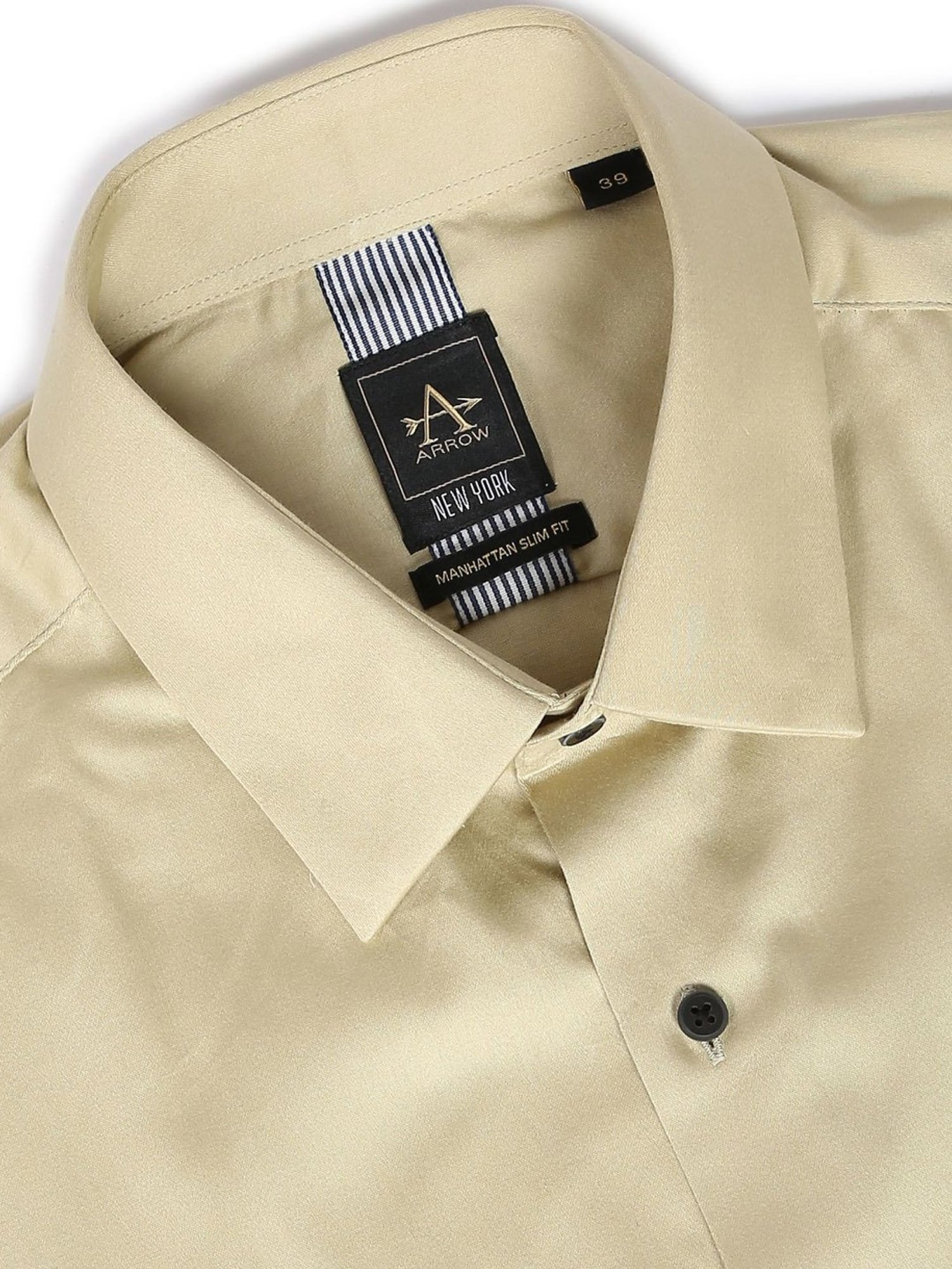 Arrow New York Beige Cotton Slim Fit Shirt