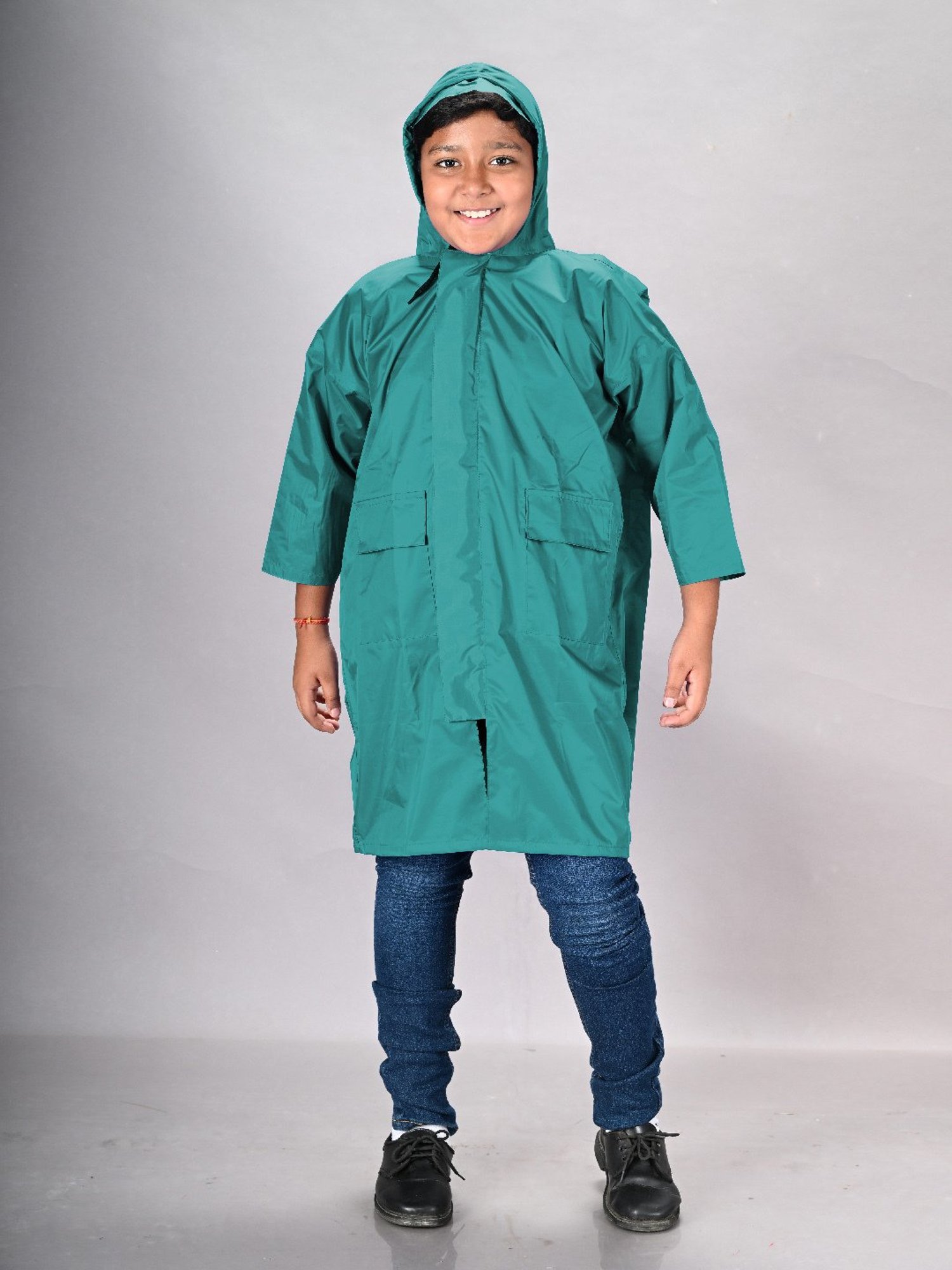 Lux Venus Boys Green Solid Full Sleeves Raincoat