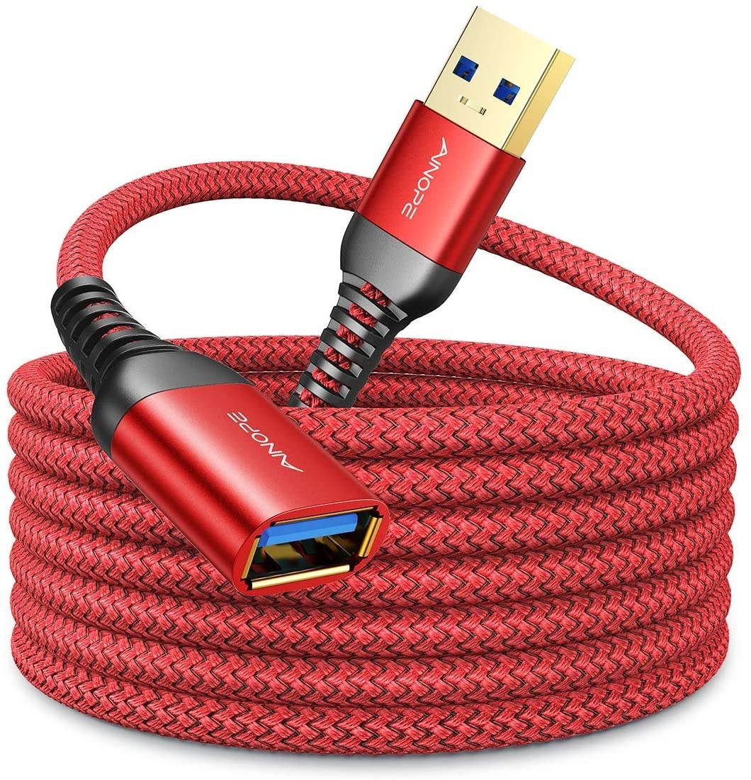 10FT USB 3.0 Extension Cable Type A Male to Female Extension Cord AINOPE Durable Braided Material High Data Transfer Compatible with USB KeyboardMouseFlash Drive Hard DrivePrinter-Red