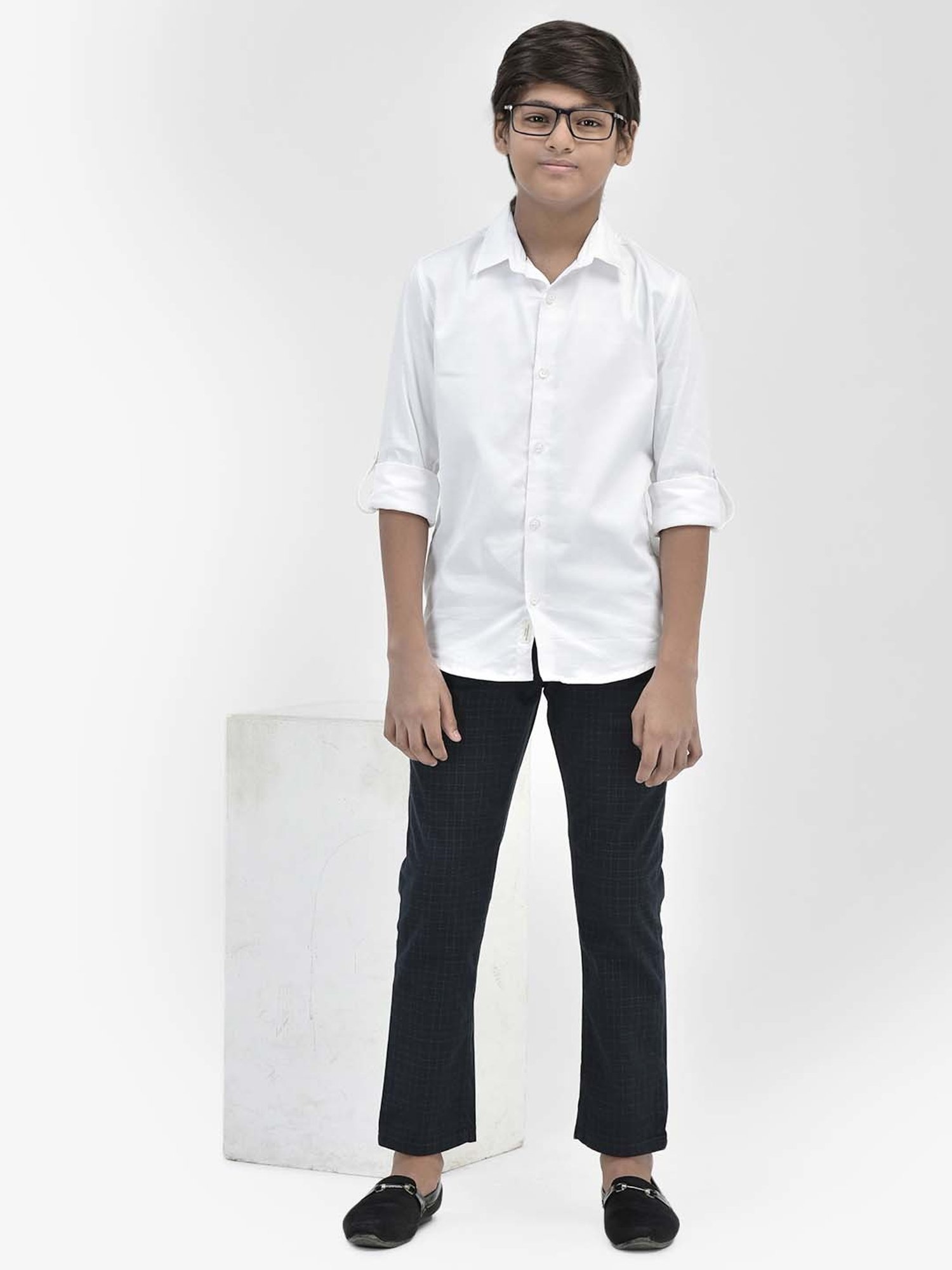 Crimsoune Club Kids White Slim Fit Full Sleeves Shirt