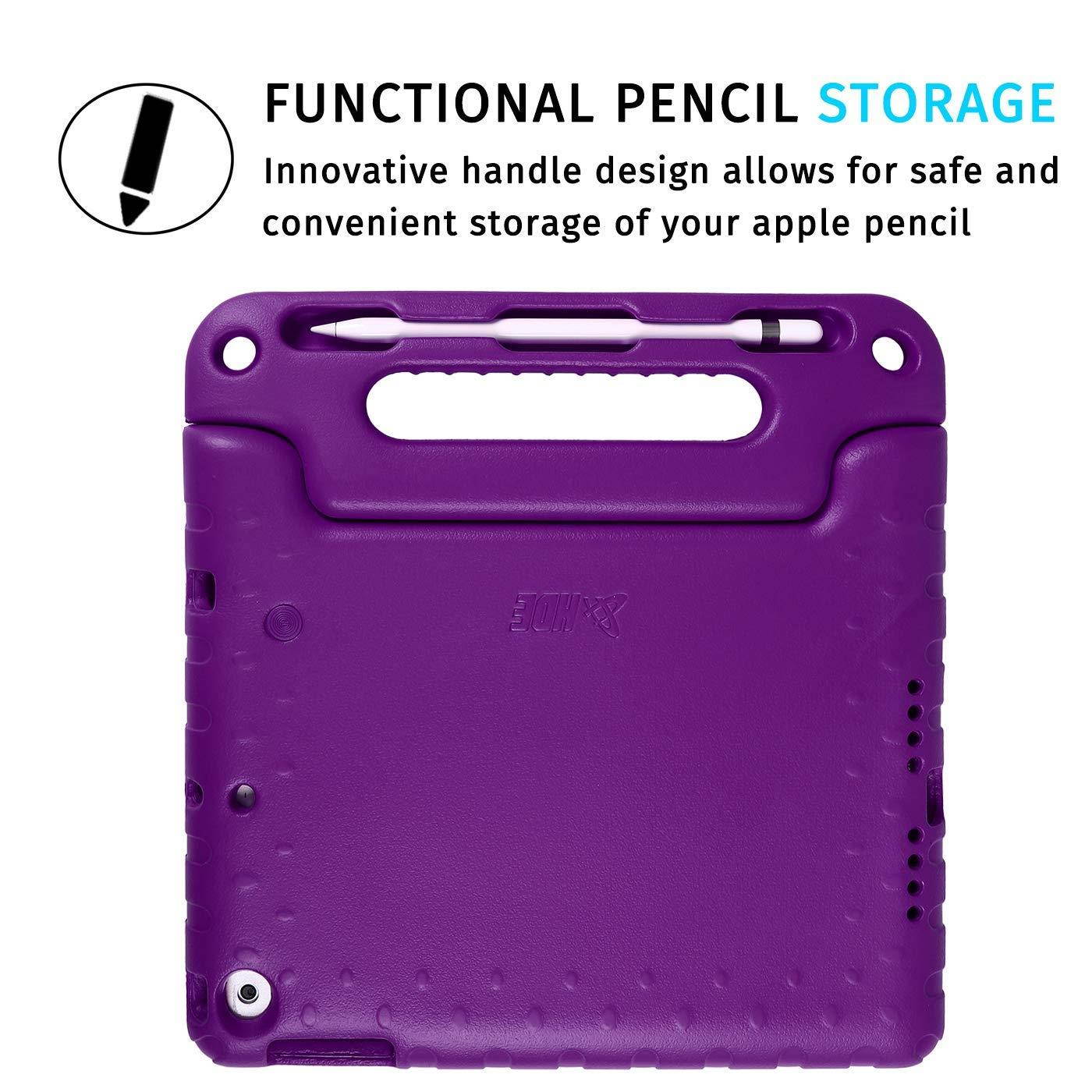 HDE Case for iPad 9.7-inch 2018 / 2017 Kids Shockproof Bumper Hard Cover Handle Stand w/ Built in Screen Protector for New Apple Education iPad 9.7 Inch (6th Gen) / 5th Generation iPad 9.7 Purple Pink