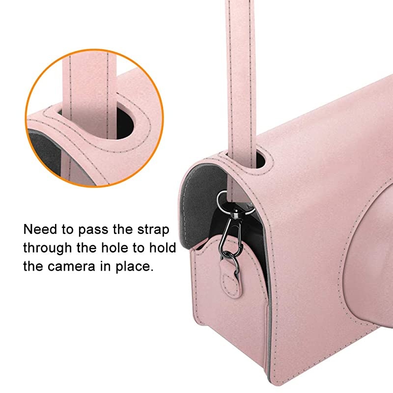 Protective Case Compatible with Fujifilm Instax Wide 300 Instant Film Camera - Premium PU Leather Protective Bag Cover w/Removable Strap, Rose Gold