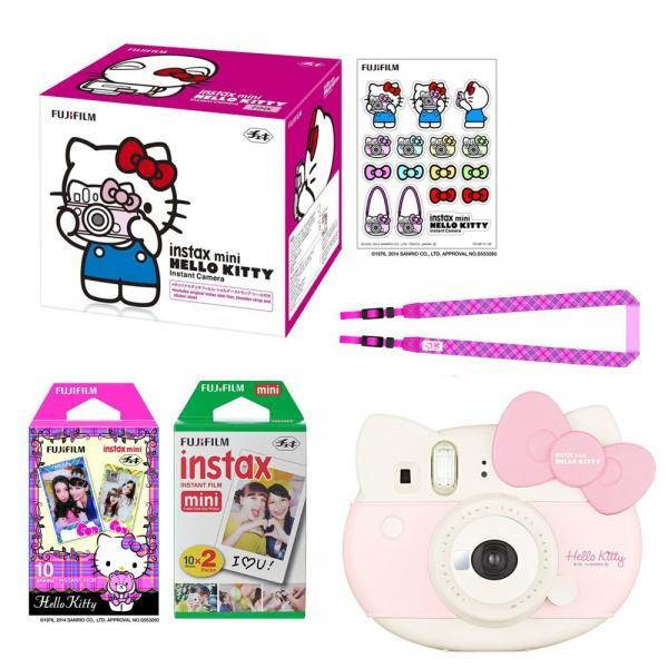 Fujifilm Instax Mini "Hello Kitty" Instant Camera Set! with Instax Mini Film, Twin Pack (20 Shoots) + Hello Kitty Film (10 Shoots) + Shoulder Strap + Stickers