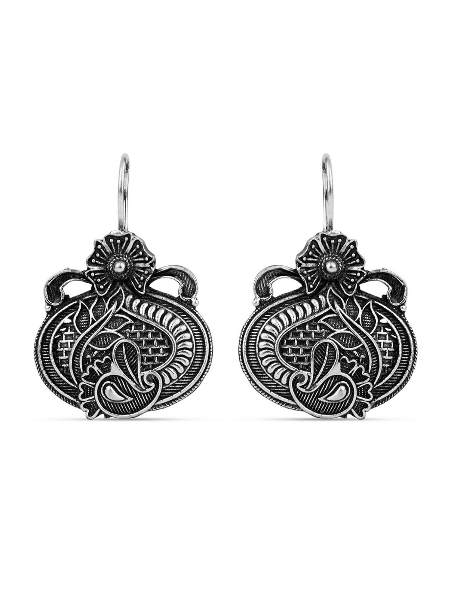 Fida Floral Paisley Detail Silver Dangler Earrings