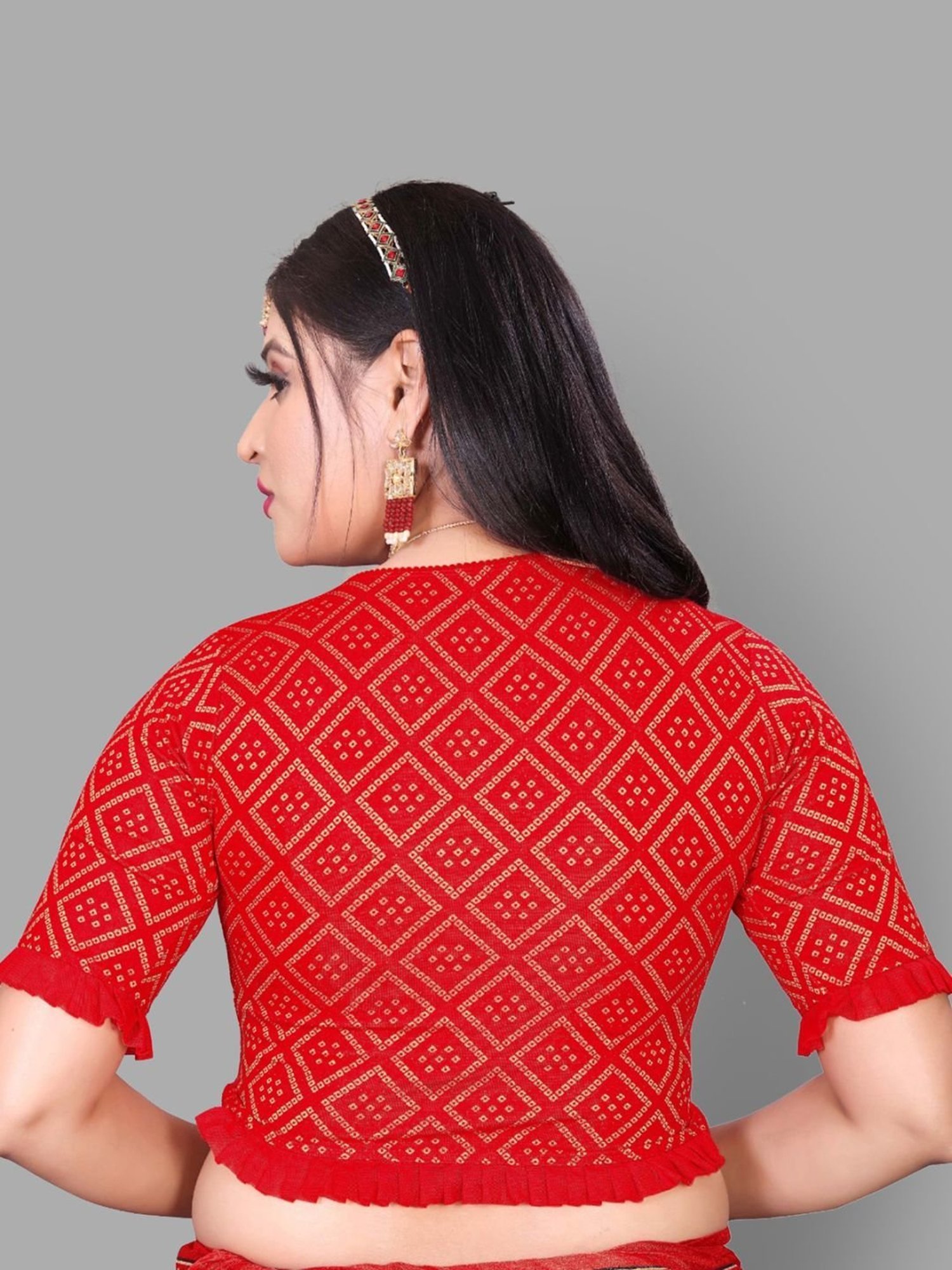 Satrani Red Printed Readymade Blouse