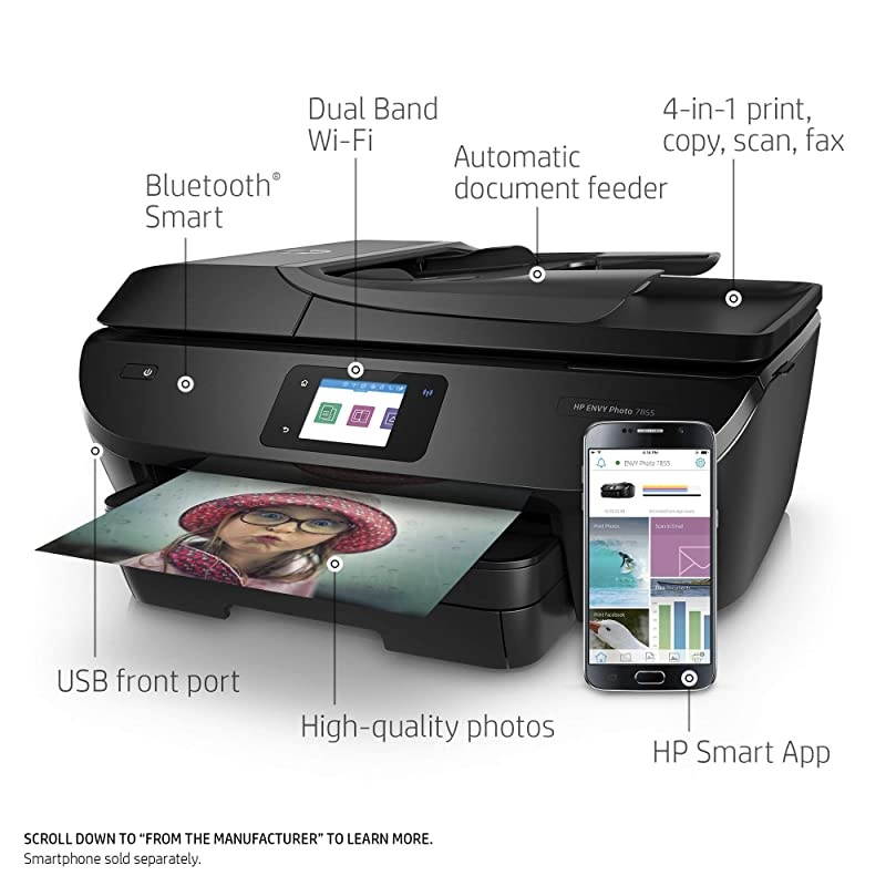 ENVY Photo 7855 All In One Photo Printer with Wireless Printing, Instant Ink Ready (K7R96A) (Renewed)