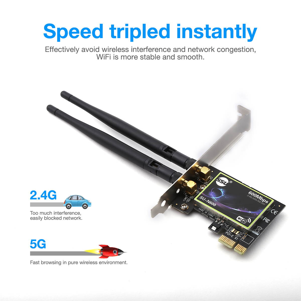 FirstPower 600Mbps Dual Band PCI-E Network Card 2.4G/5G PCI-E WiFi Wireless Adapter for Desktop Computer