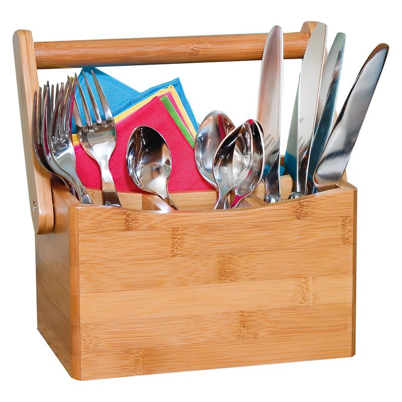 Lipper International Bamboo Silverware Caddy with Folding Handle
