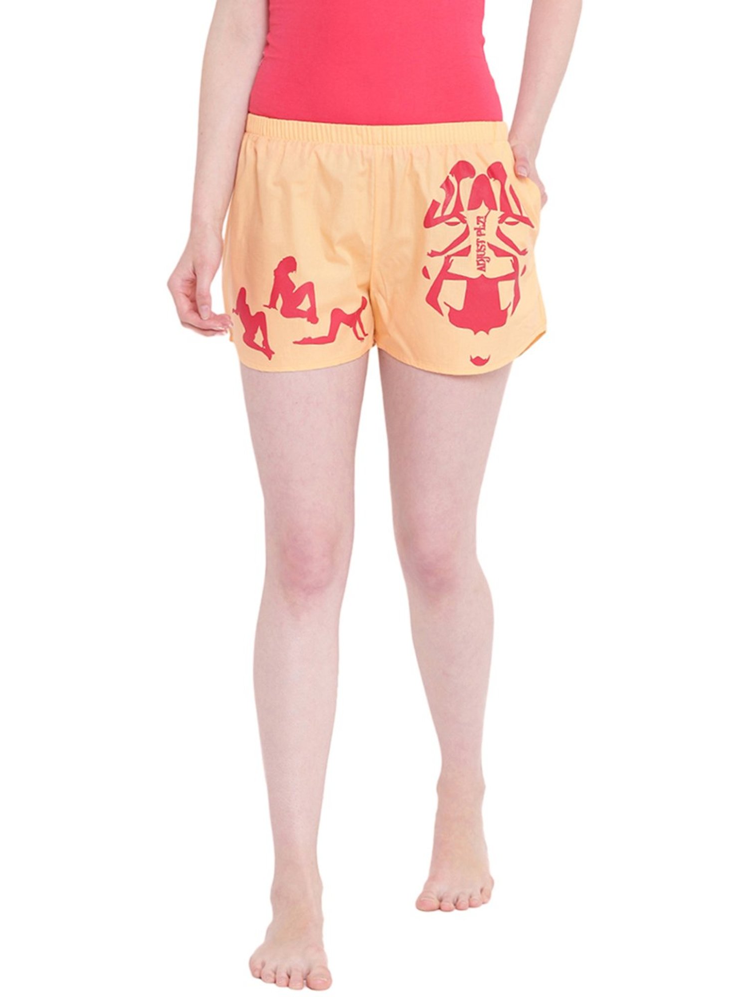 La Intimo Peach Cotton Print Shorts