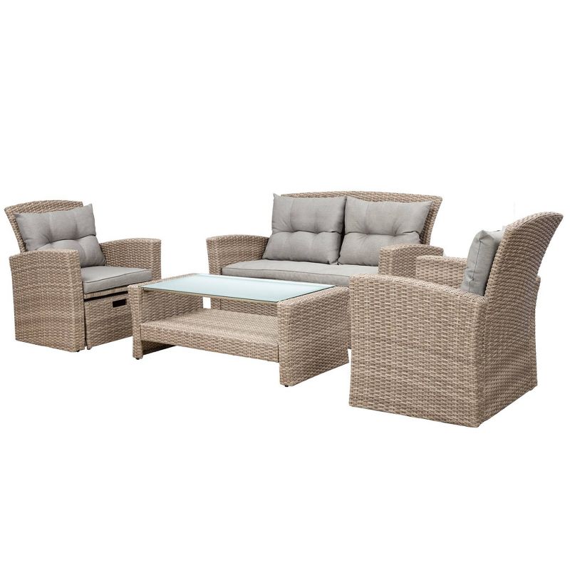 6pc Rattan Wicker Patio Sectional Set with Table & Cushions - Art Leon