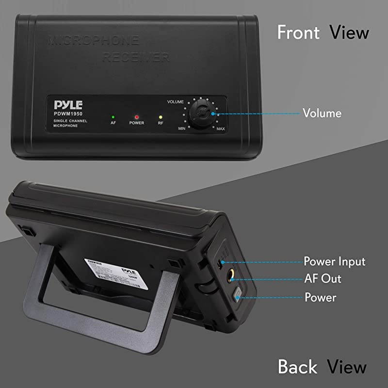 Compact UHF Wireless Microphone System Pro Portable Single Channel Desktop Digital Mic Receiver Set w 1 Handheld Mic Receiver Base USB Cable Battery for Home PA Karaoke DJ  PDWM1950