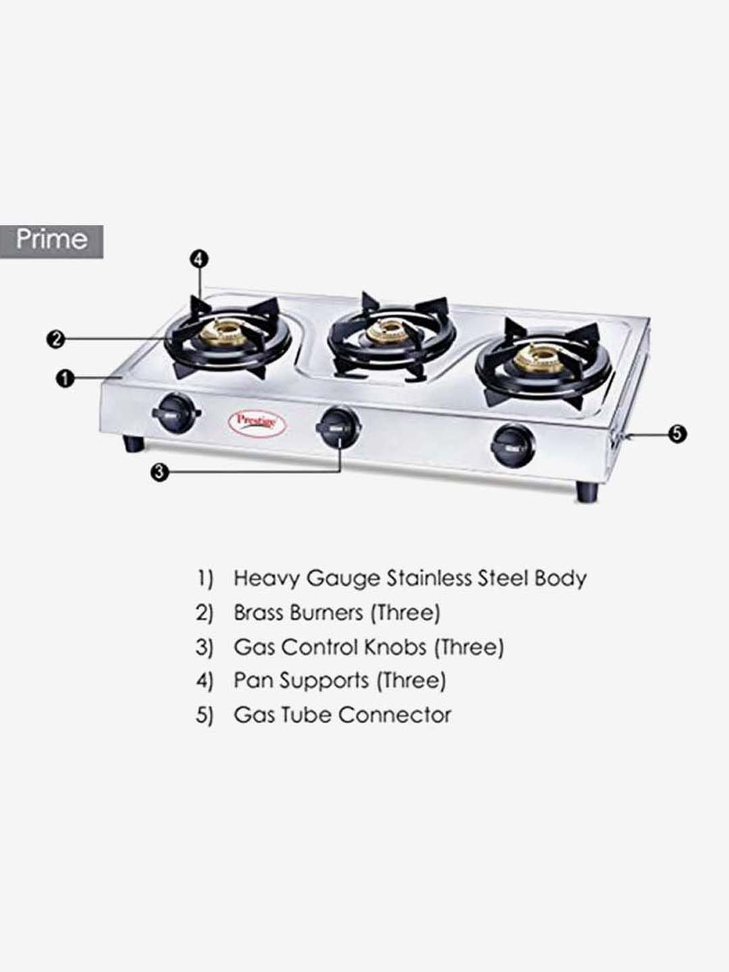 Prestige TTK Prime 3 Burners Gas Stove (Silver)