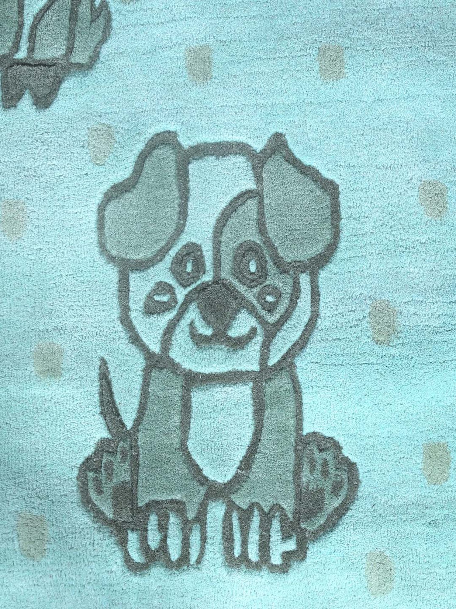 Pequra Blue Pet Animal Cartoon Hand Tufted Wool Kids Carpet - Set of 1