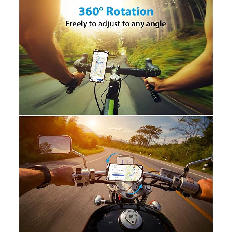 Phone Holder for Bike 360&deg; Rotation Motorcycle Phone Mount with Silicone Buckle Design Adjustable Handlebars Bicycle Phone Mount Universal for iPhone 12 11 Pro X 8 7 SE, Samsung S20, 4'' - 7'' Phones