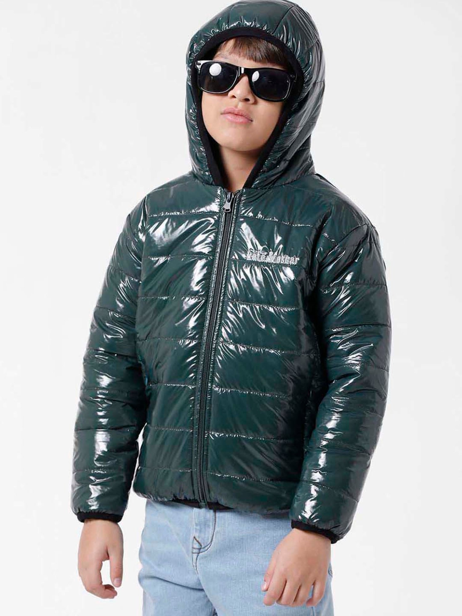 Kate & Oscar Kids Green Regular Fit Full Sleeves Jacket