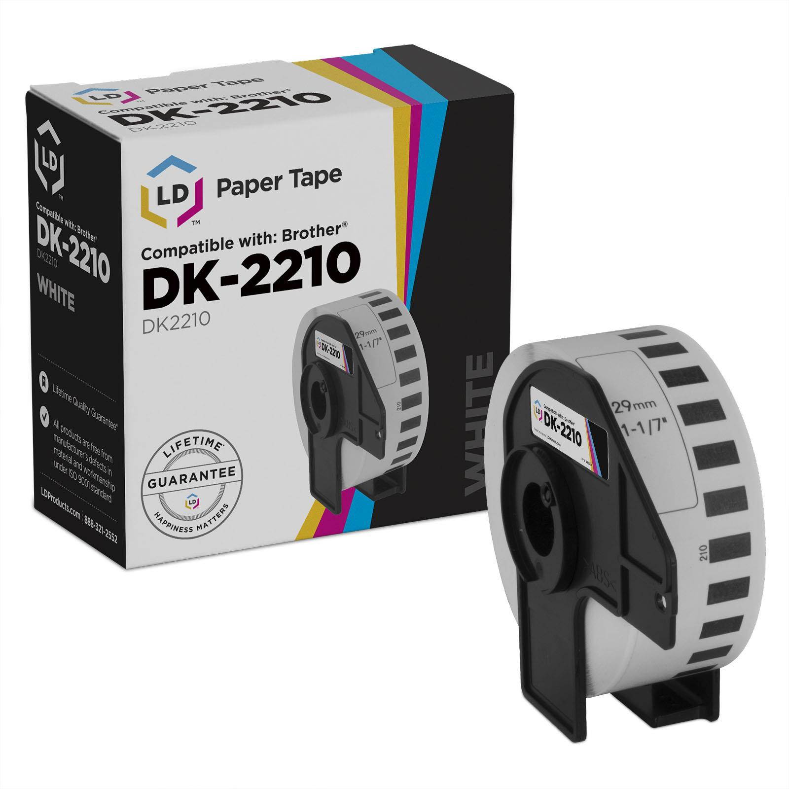 LD &copy; Compatible Brother DK-2210 6 Rolls of White Label Tape / 1.1 in x 100 ft