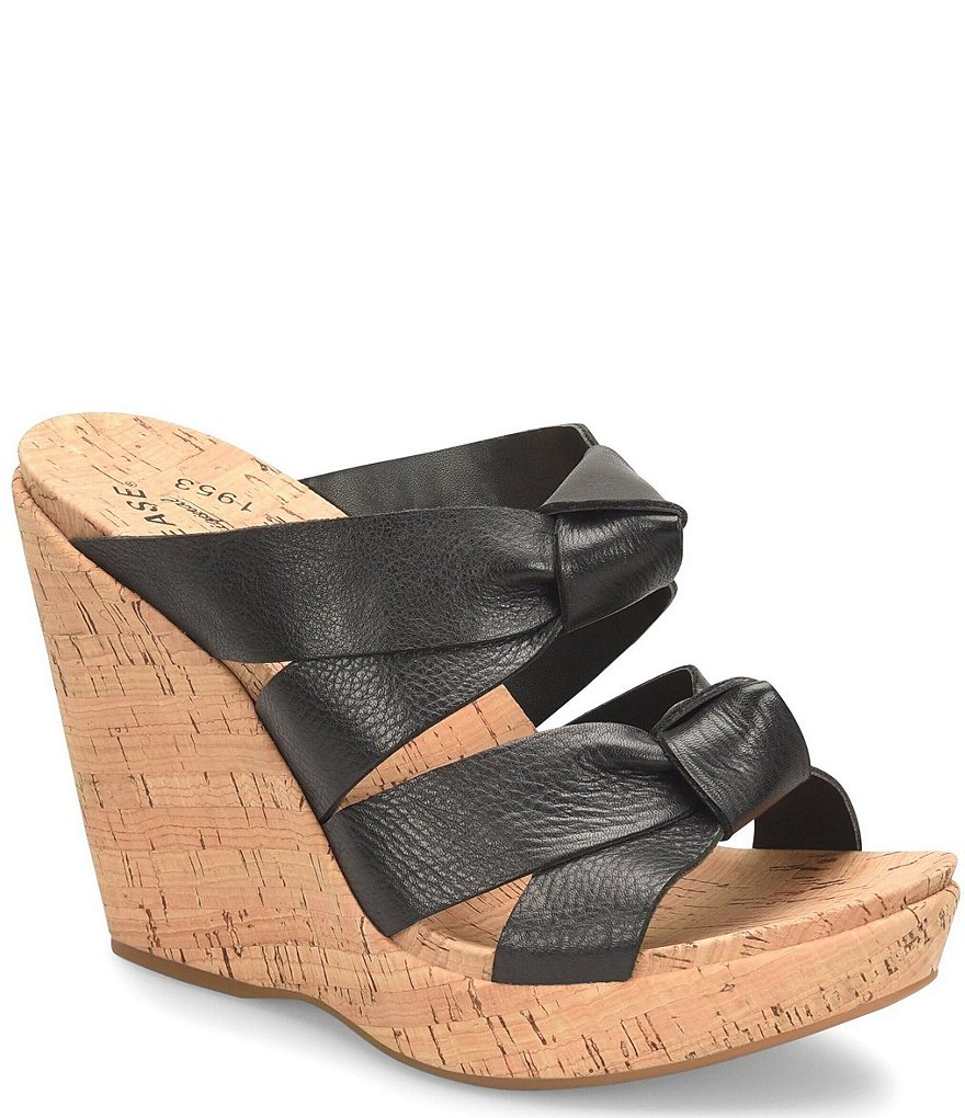 Kork-Ease Sammi Leather Knot Cork Platform Wedge Slide Sandals