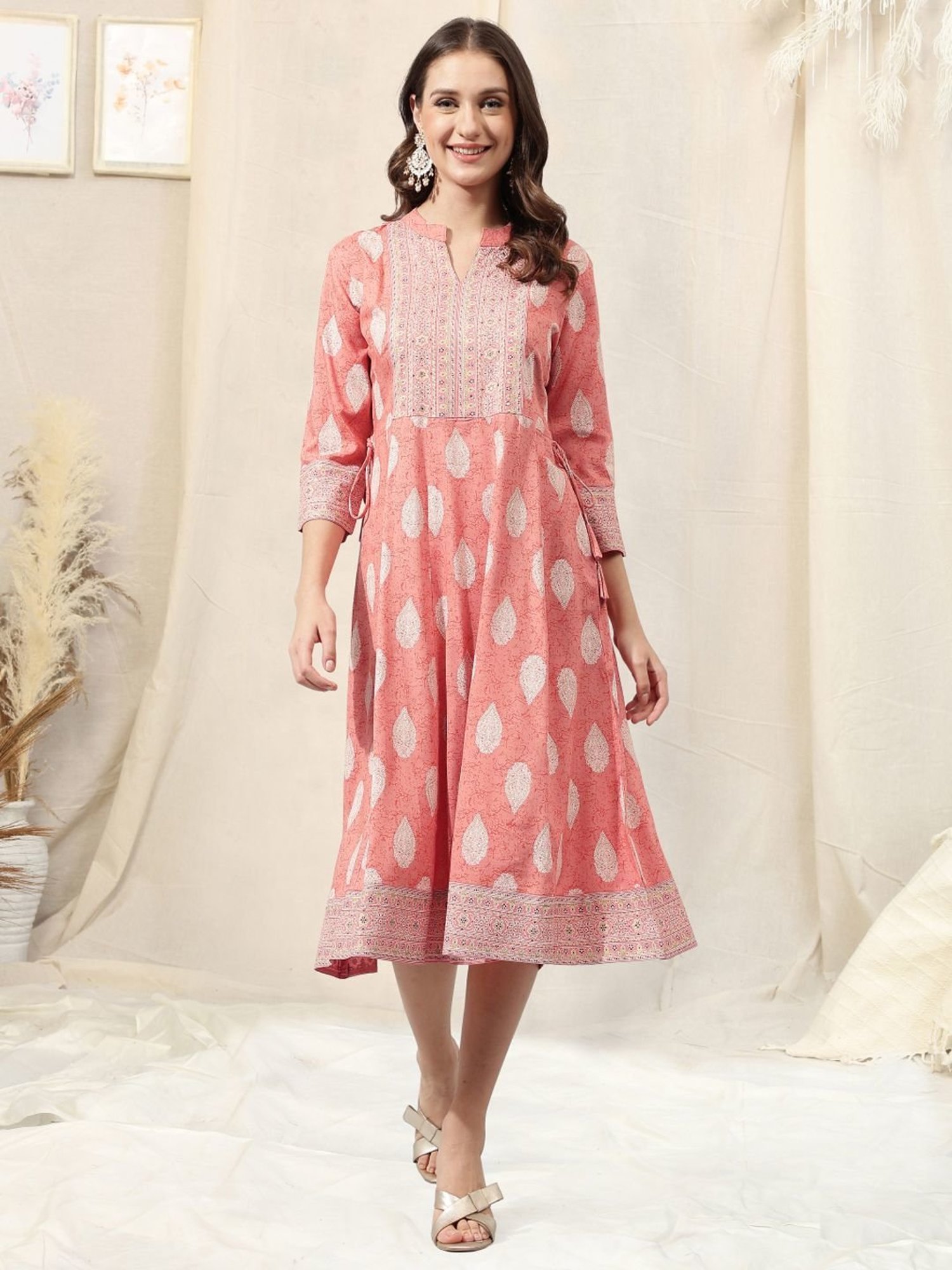 MIRCHI FASHION Coral Embroidered A-Line Dress
