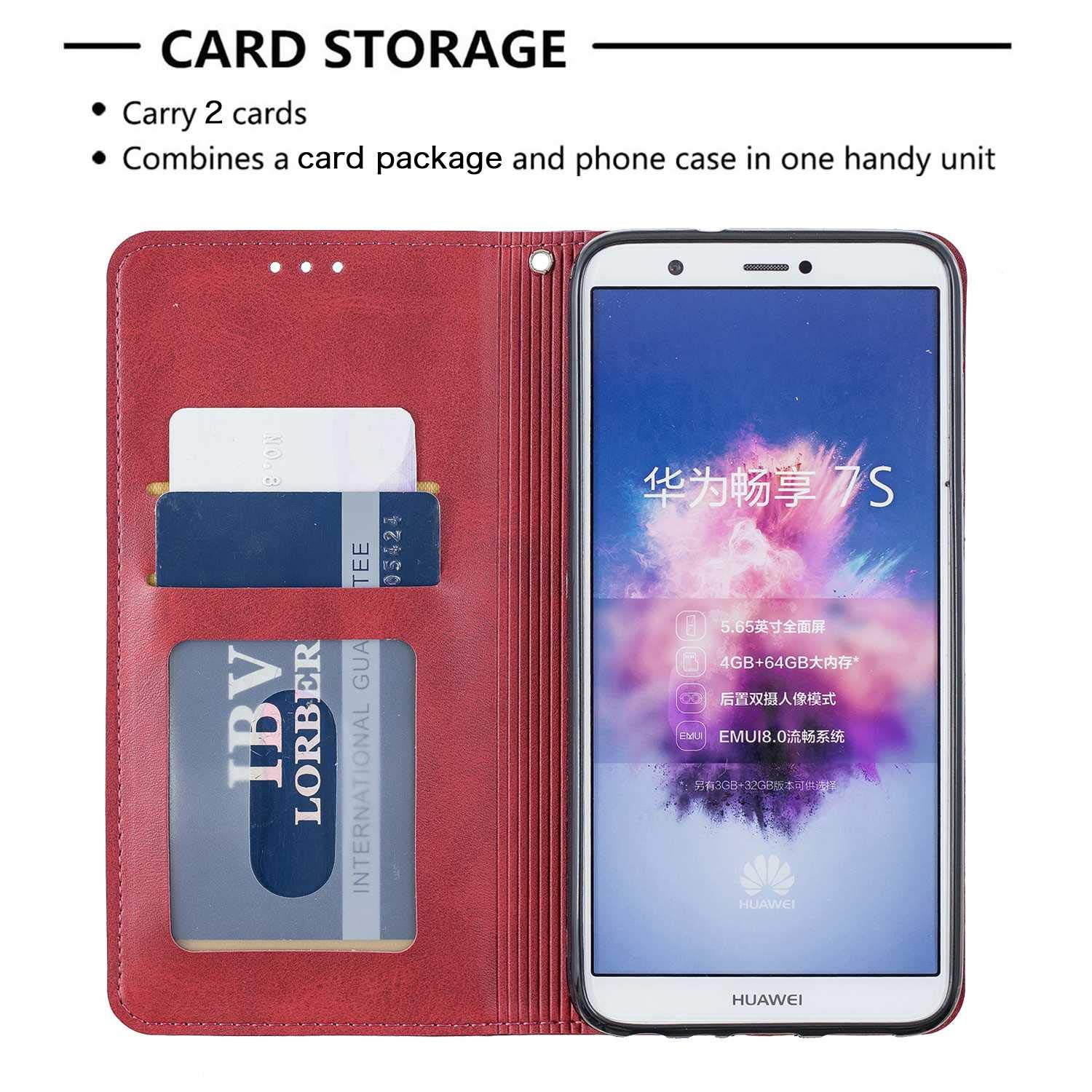 The Grafu Case for Huawei Enjoy 7S / Huawei P Smart 2018, Anti Scratch PU Leather and Shockproof TPU Inner Cover, Magnetic Full Body Protective for Huawei Enjoy 7S / Huawei P Smart 2018, Red