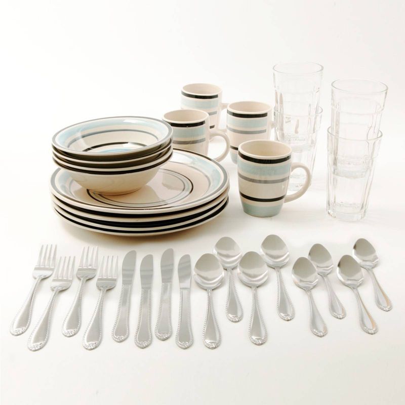 Gibson Home 32pc Stoneware Deluxe Essentials Dinnerware Set Blue