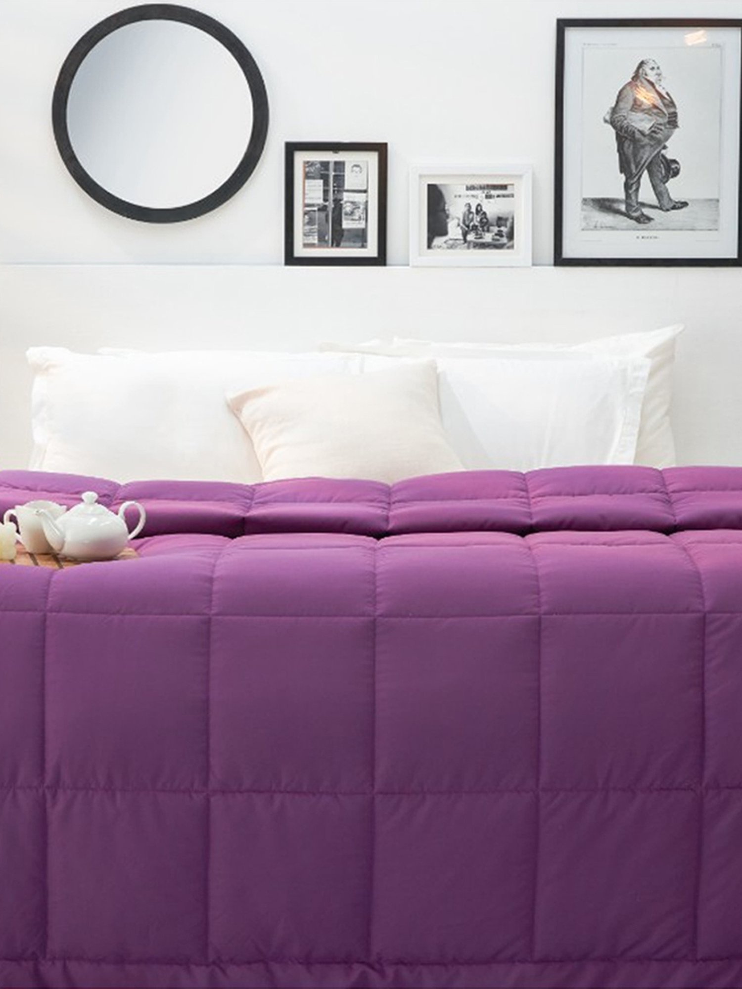 Spaces Silkysoy Solid Violet & Gray 90 GSM Microfibre Single Bed Quilt