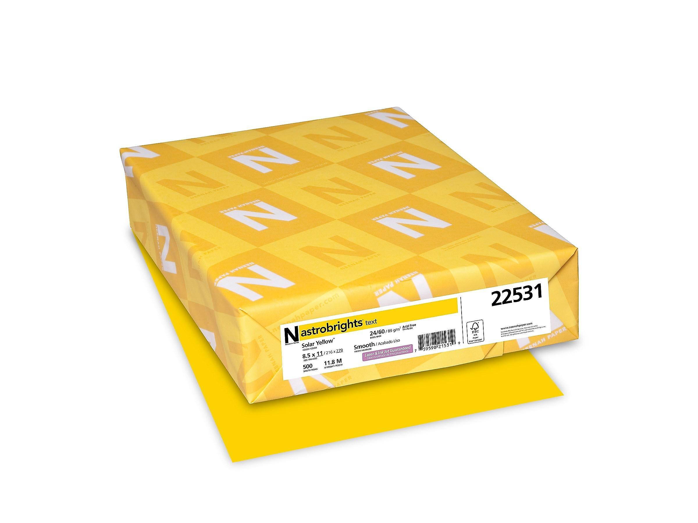 Astrobrights Acid-Free Copy Paper, 8-1/2" x 11", 24 lb, Solar Yellow, Pack of 500
