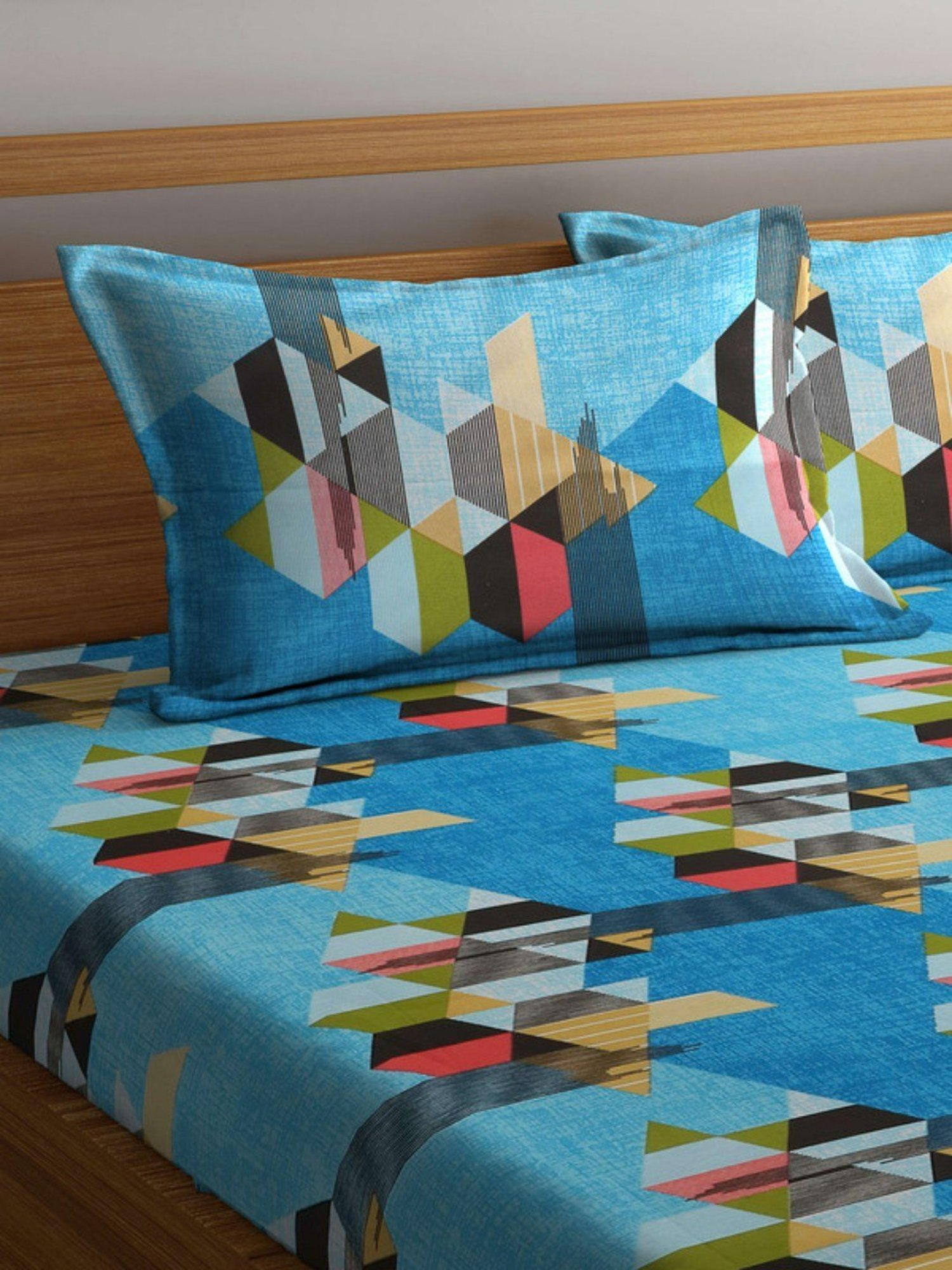 Dhrohar Printed Blue Cotton 180 TC Double Bedsheet with 2 Pillow covers