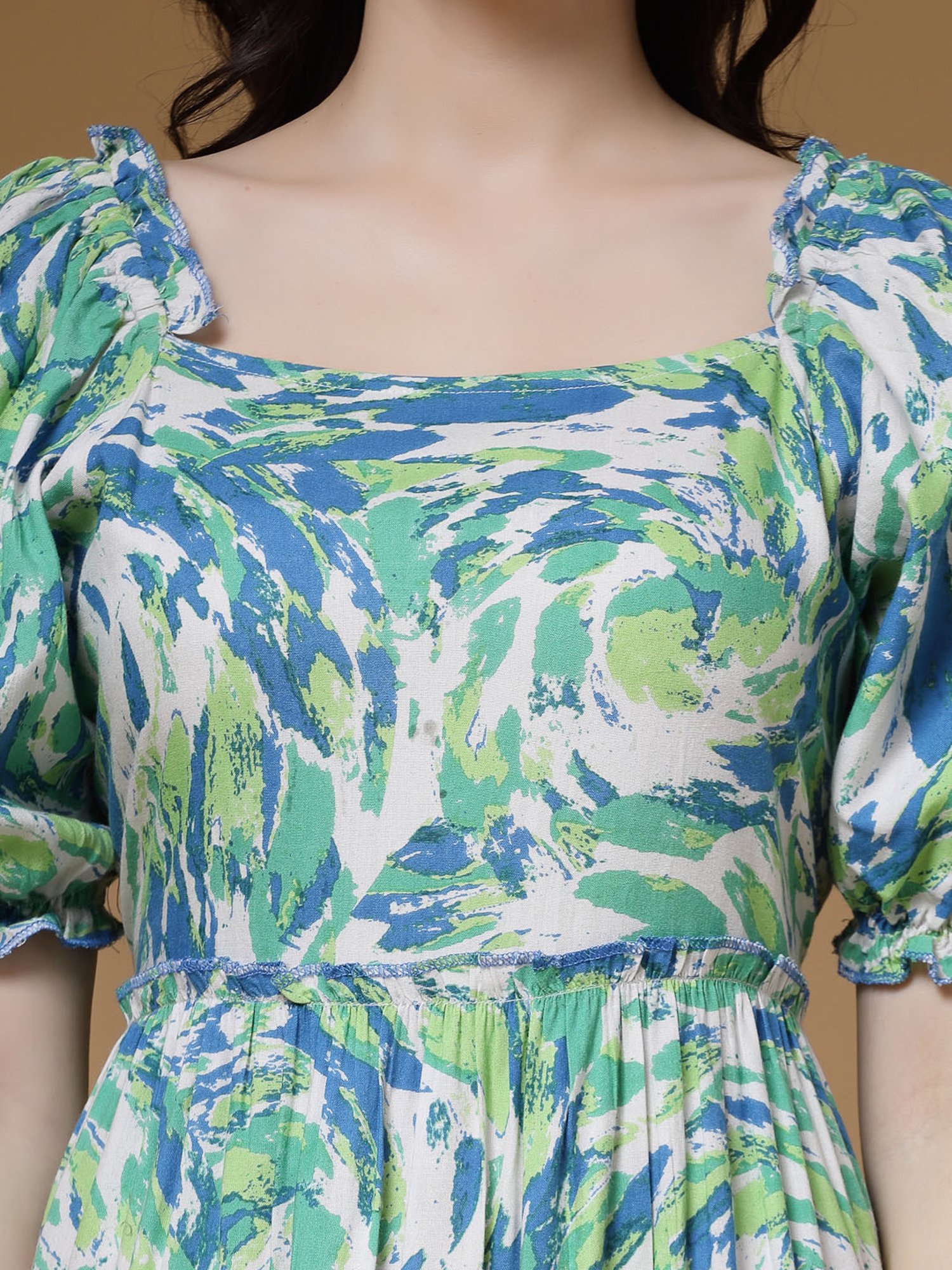 Indibelle Green Printed Ethnic Dress